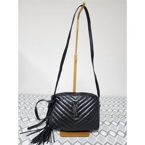 Authentic SAINT LAURENT Calfskin Matelasse Monogram Lou Camera Bag Black
